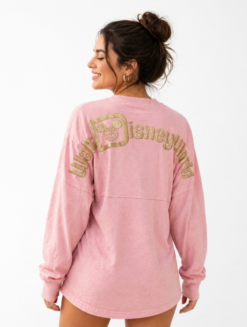 Disney Spirit Jersey Pink Oversized Shirt Women’s Small Gold Glitter Walt Disney